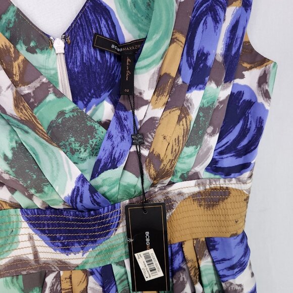 BCBG Maxazria 100% Silk Dress Size2 Short Drape Pleated Floral Elegant - Picture 6 of 13
